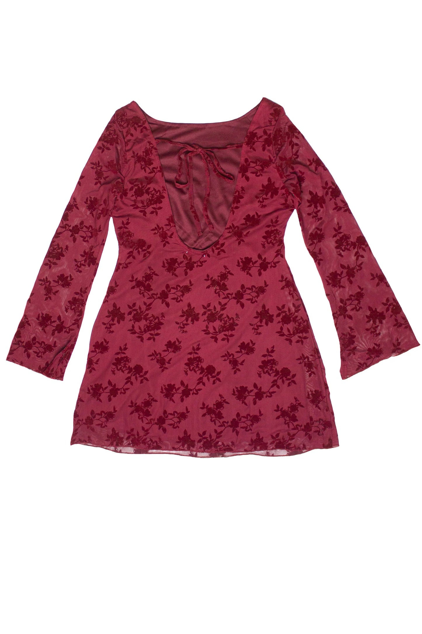 Floral Flocked Mesh Long Sleeve Mini Dress