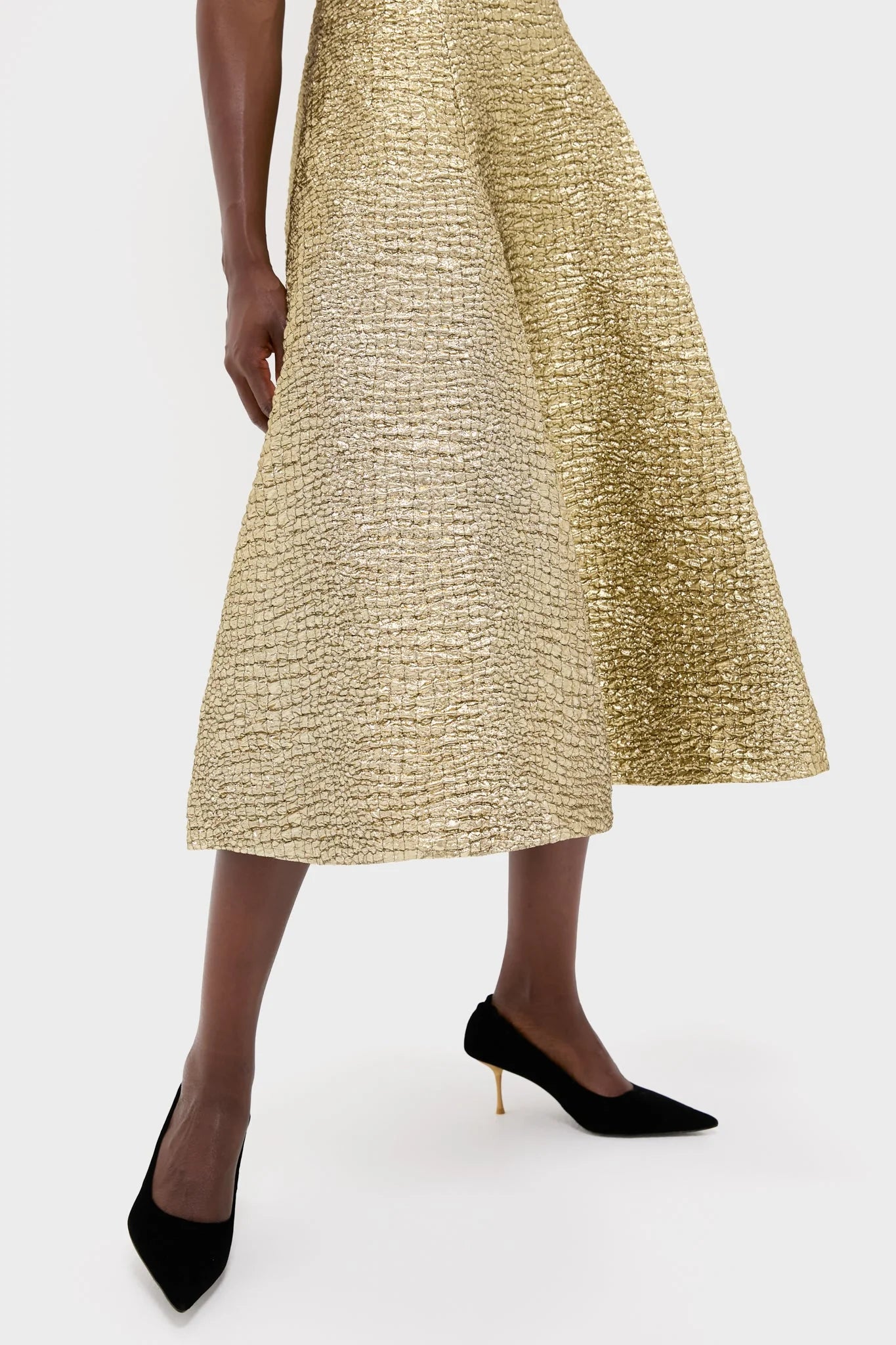 Gold Metallic Seersucker Mara Midi Dress