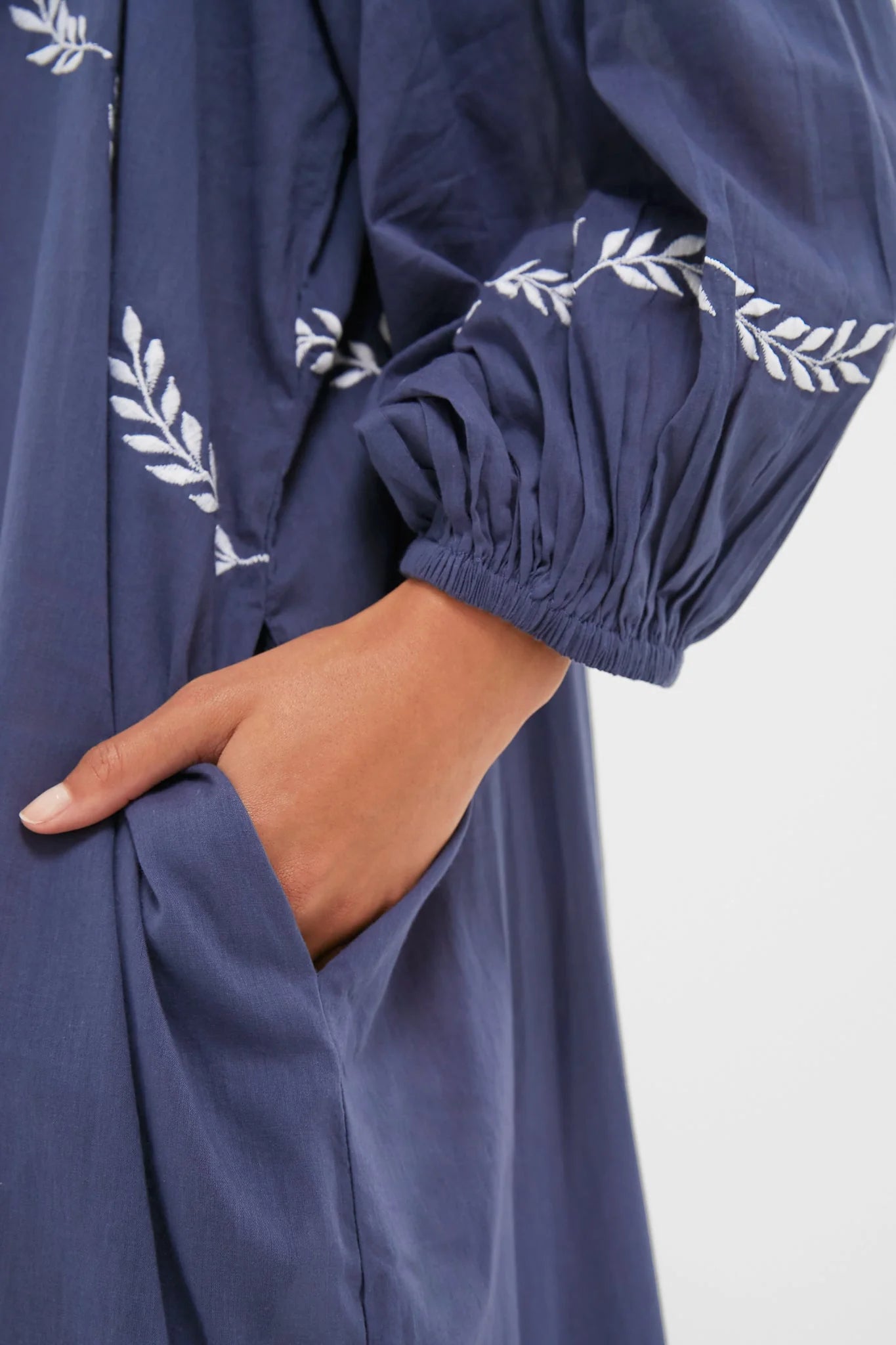White Dove Embroidery Blue Indigo Organic Folk Maxi Dress