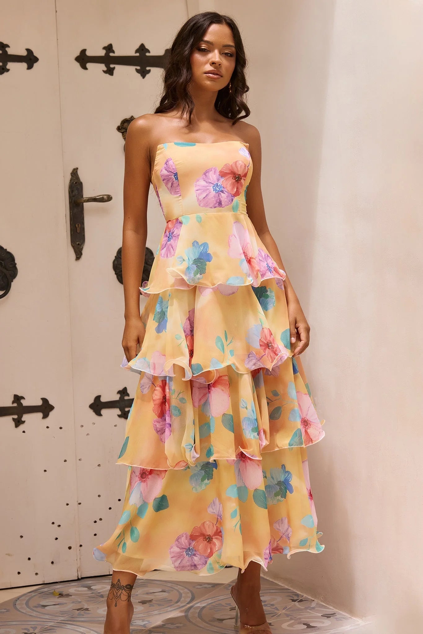 Free Daydream Chiffon Maxi Dress - Yellow Multi