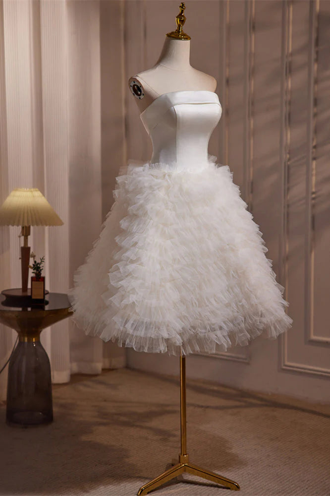 Strapless Ivory Satin and Ruffles Princess Dress
