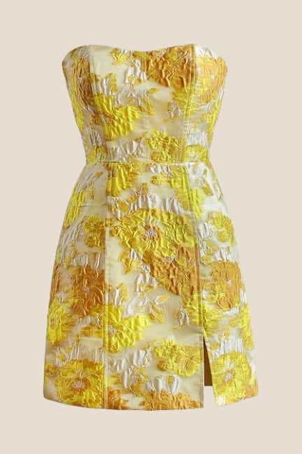 Strapless Pink Floral Short Dress with Silt