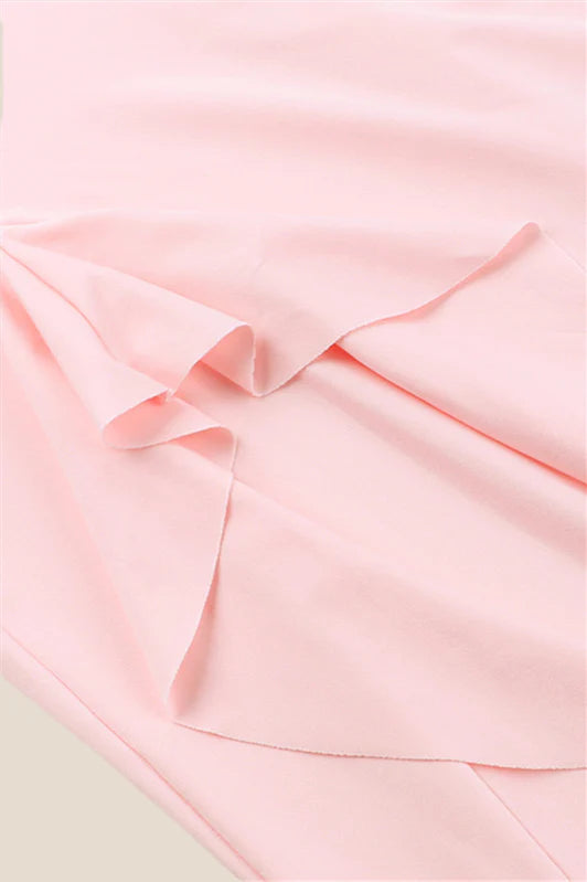 V-neck Pink Ruffle Hem Long Dress with Slit