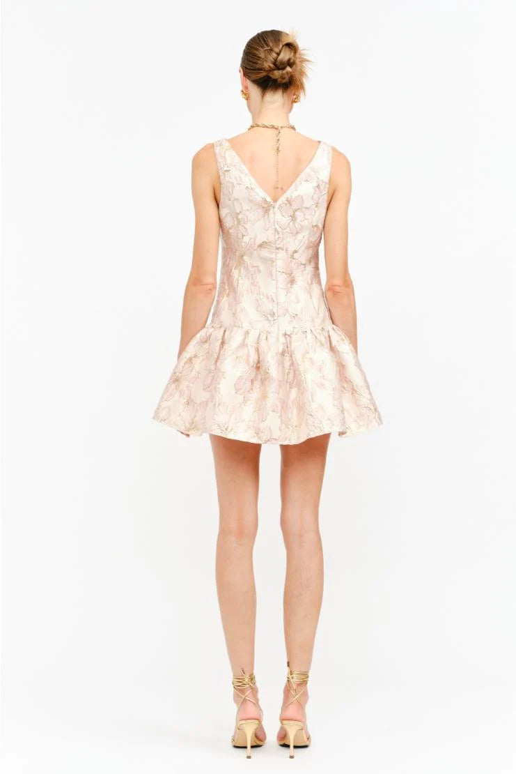 Macy Floral Jaquard Print Mini Fit 'N Flare - Pink/Gold