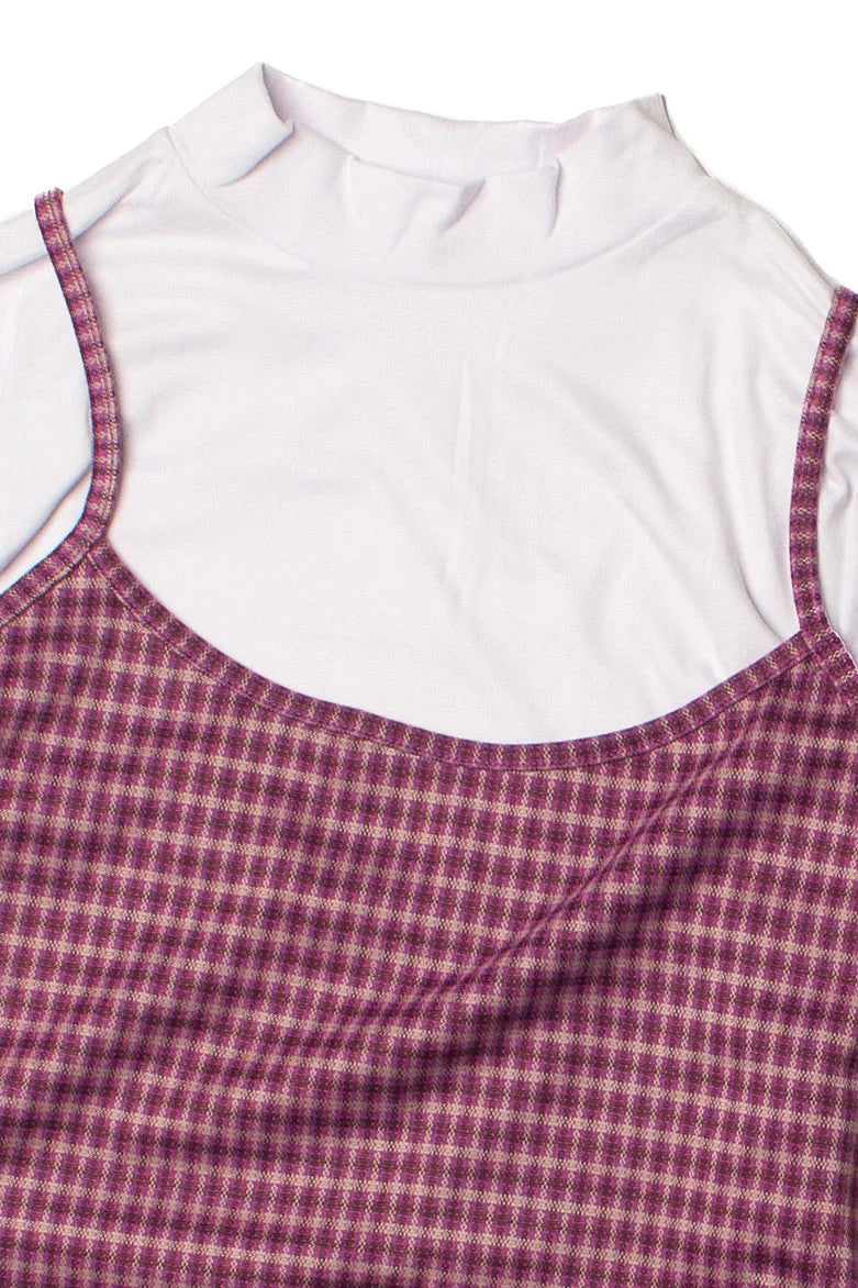 2 Piece Plaid Mini Dress With Long Sleeve Tee