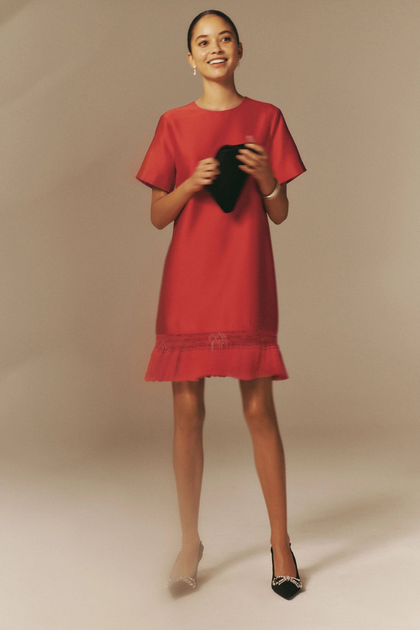 Red Dupioni Tassel Downing Dress