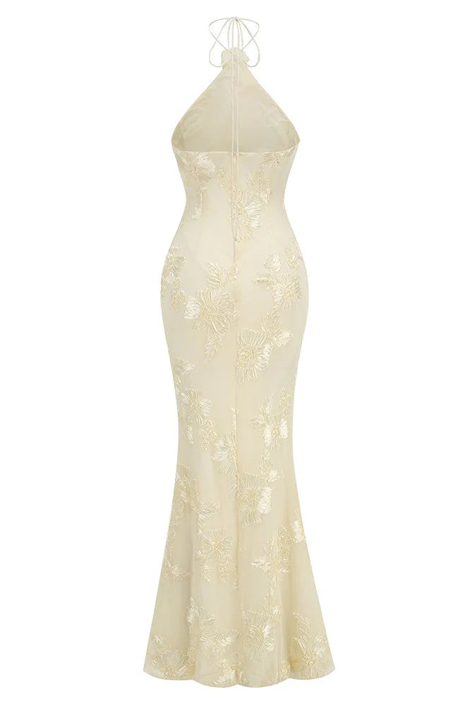 Yellow Halter 3D Flower Mermaid Dresss