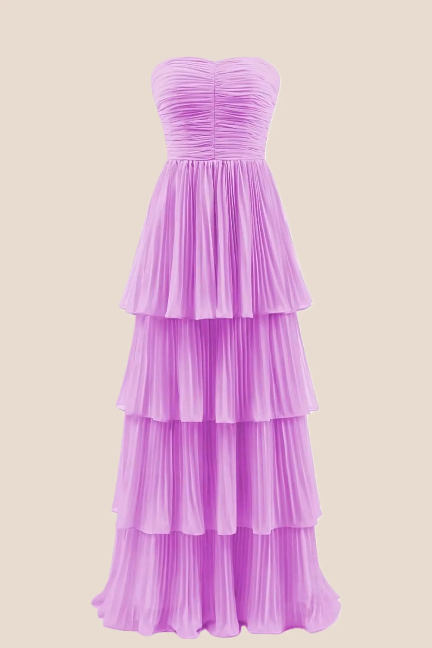 Yellow Chiffon Pleated A-line Tiered Maxi Dress
