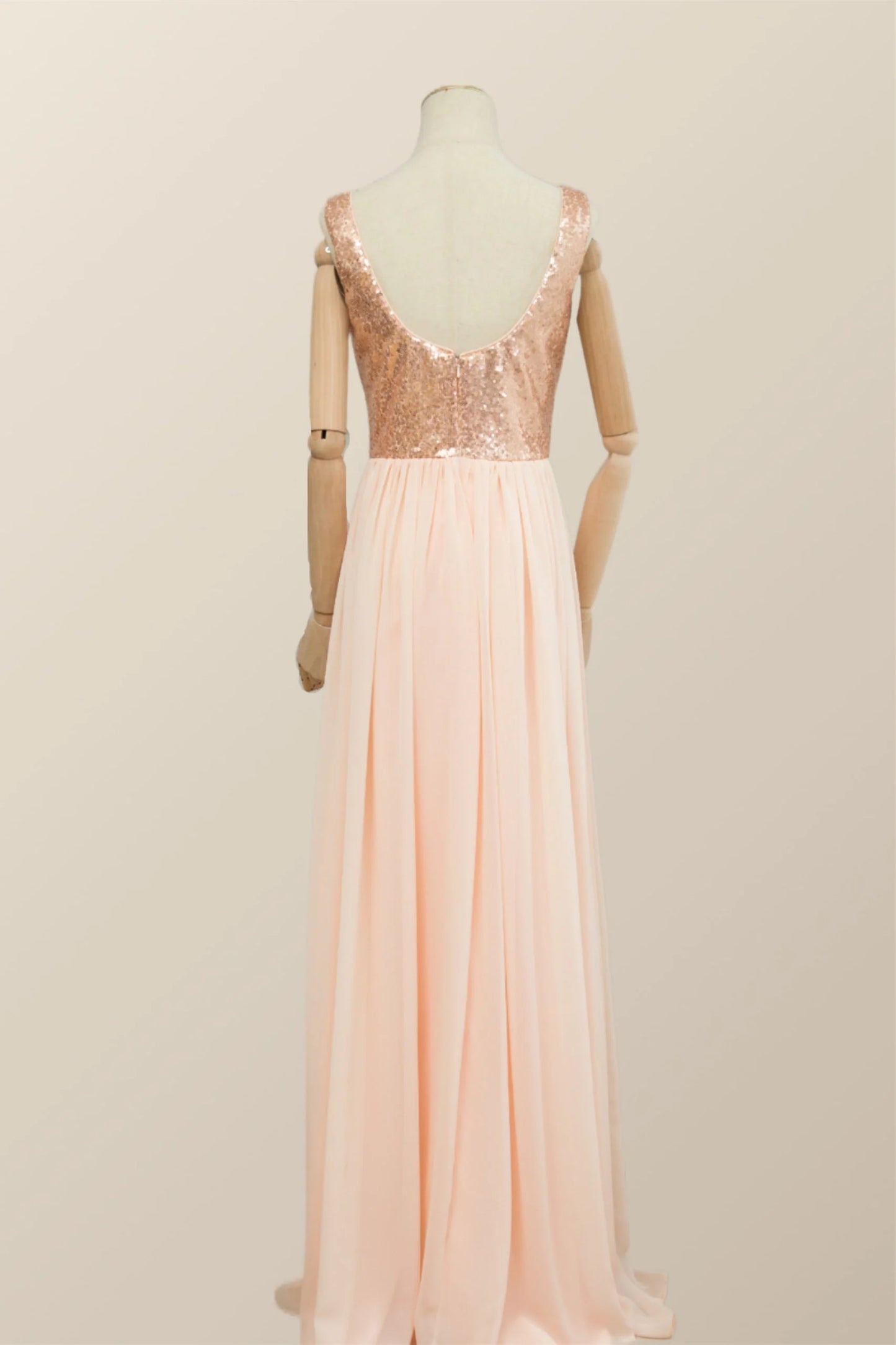 V Neck Rose Gold Sequin and Chiffon Long Bridesmaid Dress