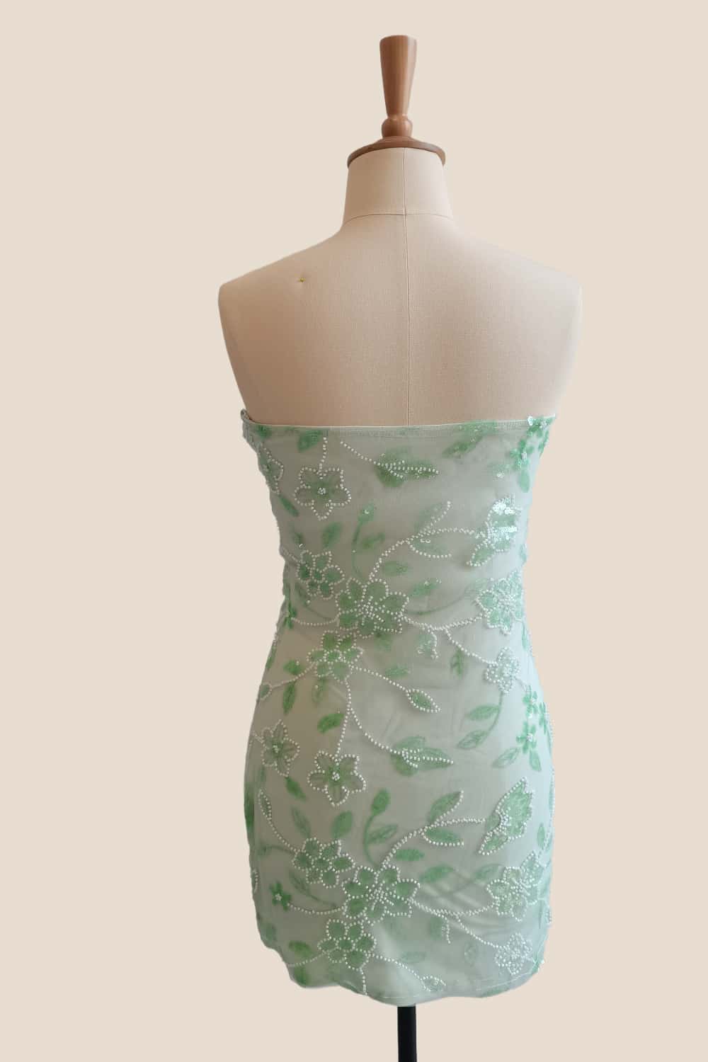 Strapless Pink Beaded Flowers Tight Short Dress