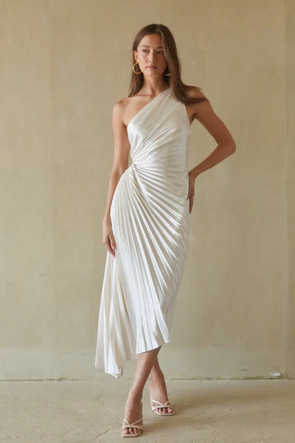 Zora One Shoulder Pleated Midi Dress