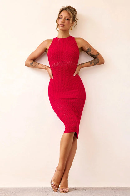 Marlie Knit Midi Dress - Red