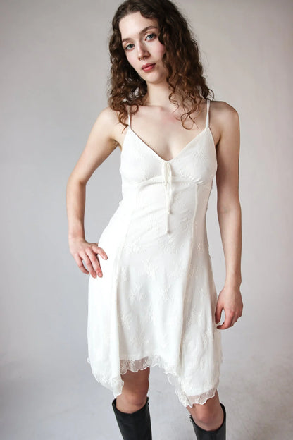 Floral Mesh Lace Hanky Hem Mini Dress