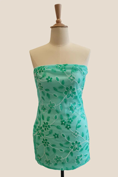 Strapless Purple Beaded Flowers Tight Short Dress