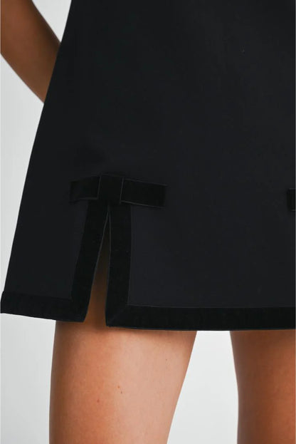 Viola Solid Velvet Bow Shift Dress - Black