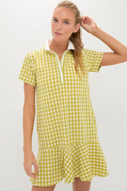 Light Green Gingham Performance Seersucker Short Sleeve May Golf Dress