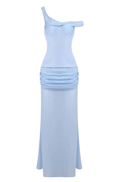 Two Piece One Shoulder Ruched Long Dress with Corset