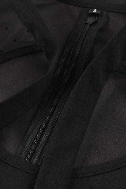 High Neck Embroidery Black Swing Dress