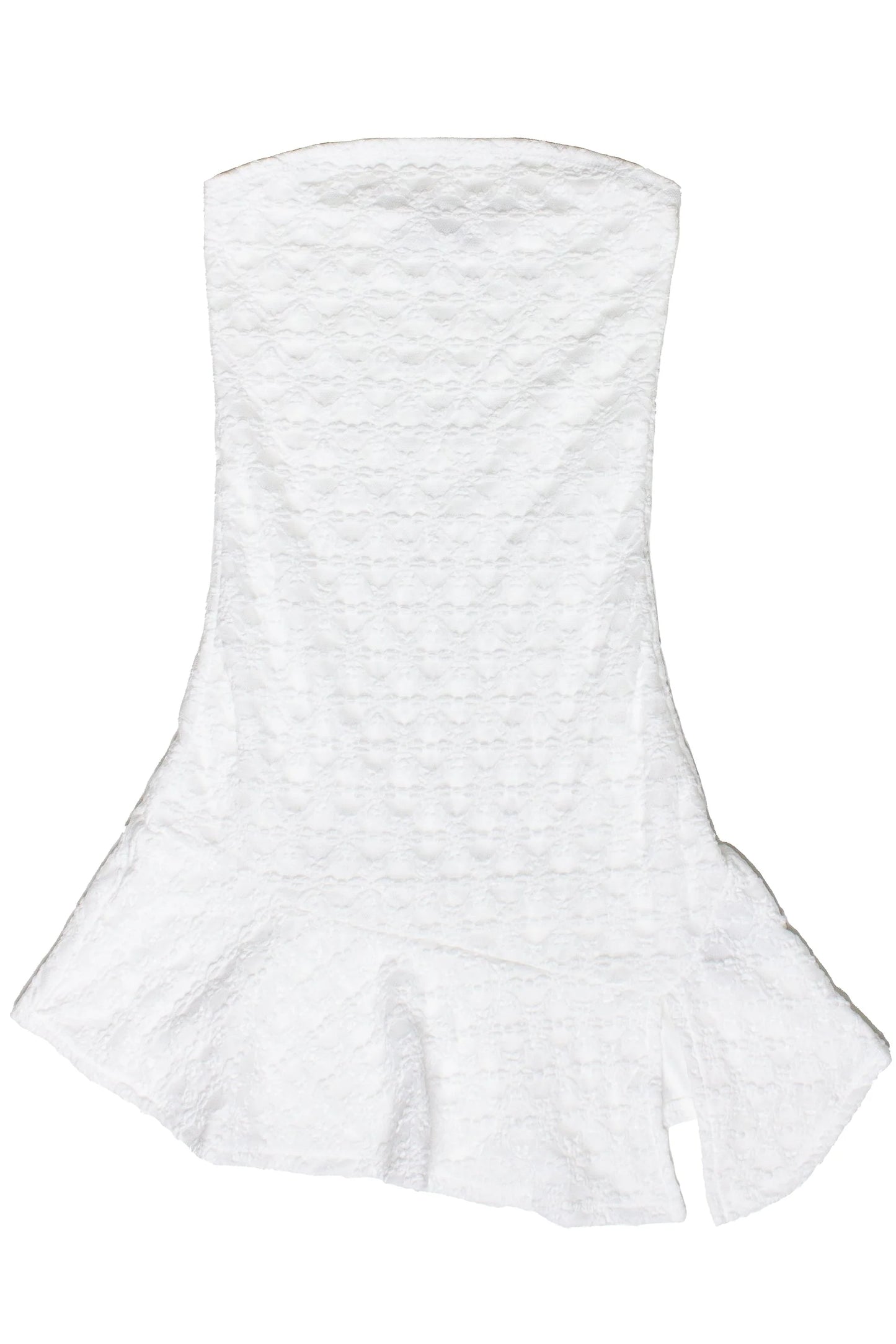 Strapless Split Hem Lace Mini Dress