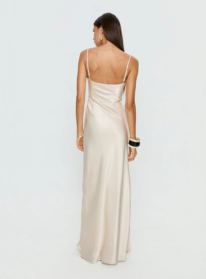 Miracles Scoop Satin Maxi Dress Champagne