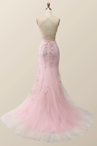 Yellow Mermaid Lace Appliques Long Formal Dress
