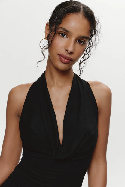 Bowery Cowl Neck Mini Dress - Black