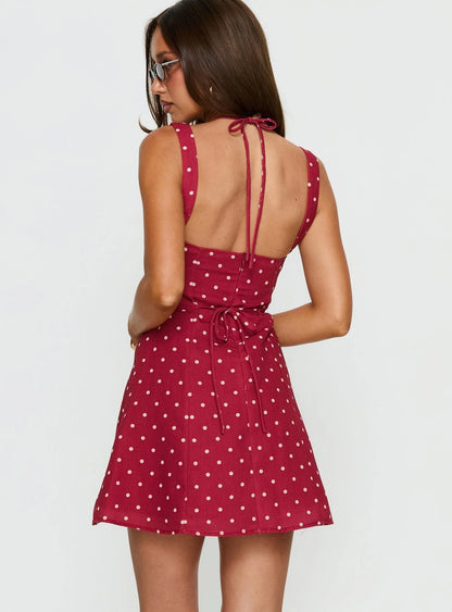 Kourtnae Halter Mini Dress Red Polka Dot