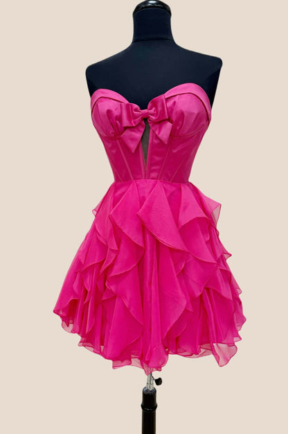 Yellow Sweetheart A-line Short Chiffon Ruffle Dress