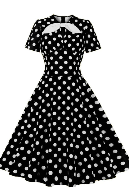 Yellow and White Polk Dots Bow Swing Dress