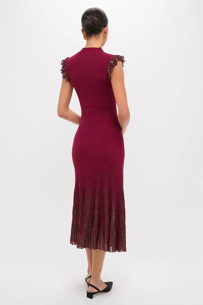 Plum Shimmer Knit Midi Dress