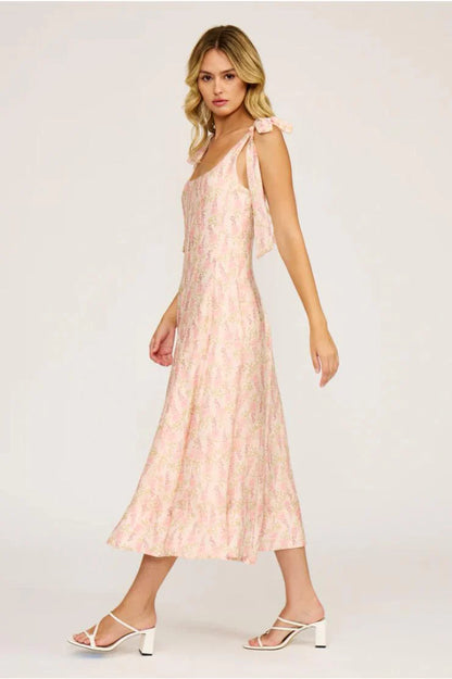 Polly Lavender Florals Print Sleeveless Midi Dress