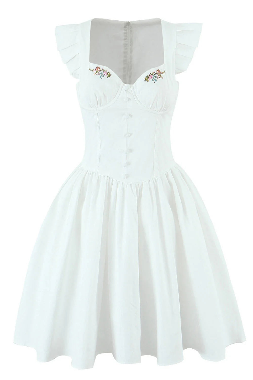 Yellow Cap Sleeve Flower Embroidery Ruched Dress
