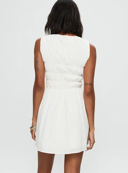Melona Shirred Mini Dress White