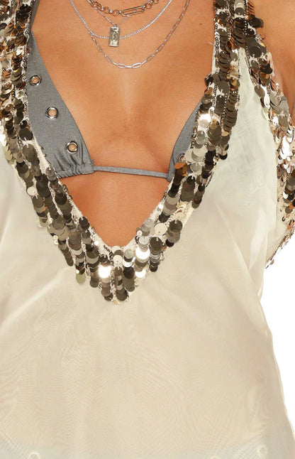 Westgate White Sequin Trim Mini Dress - PRE ORDER
