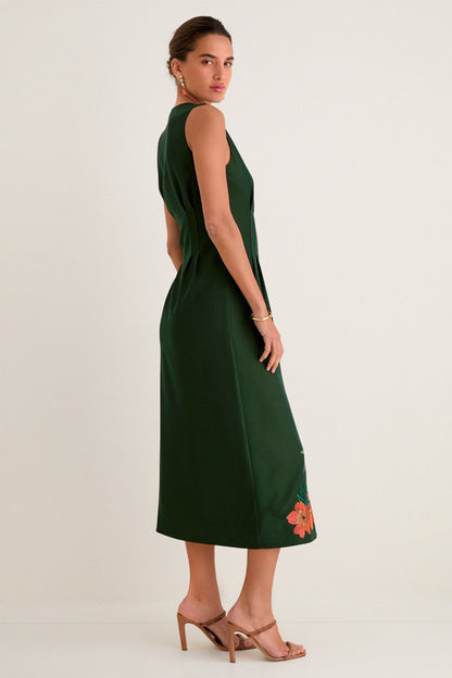 Verdant Green Crepe Embroidered Nell Dress