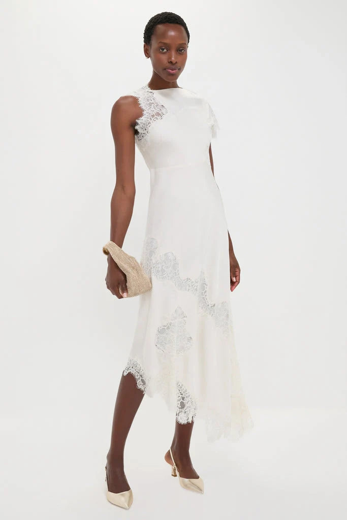 Creme Satin Lace Alessia Midi Dress