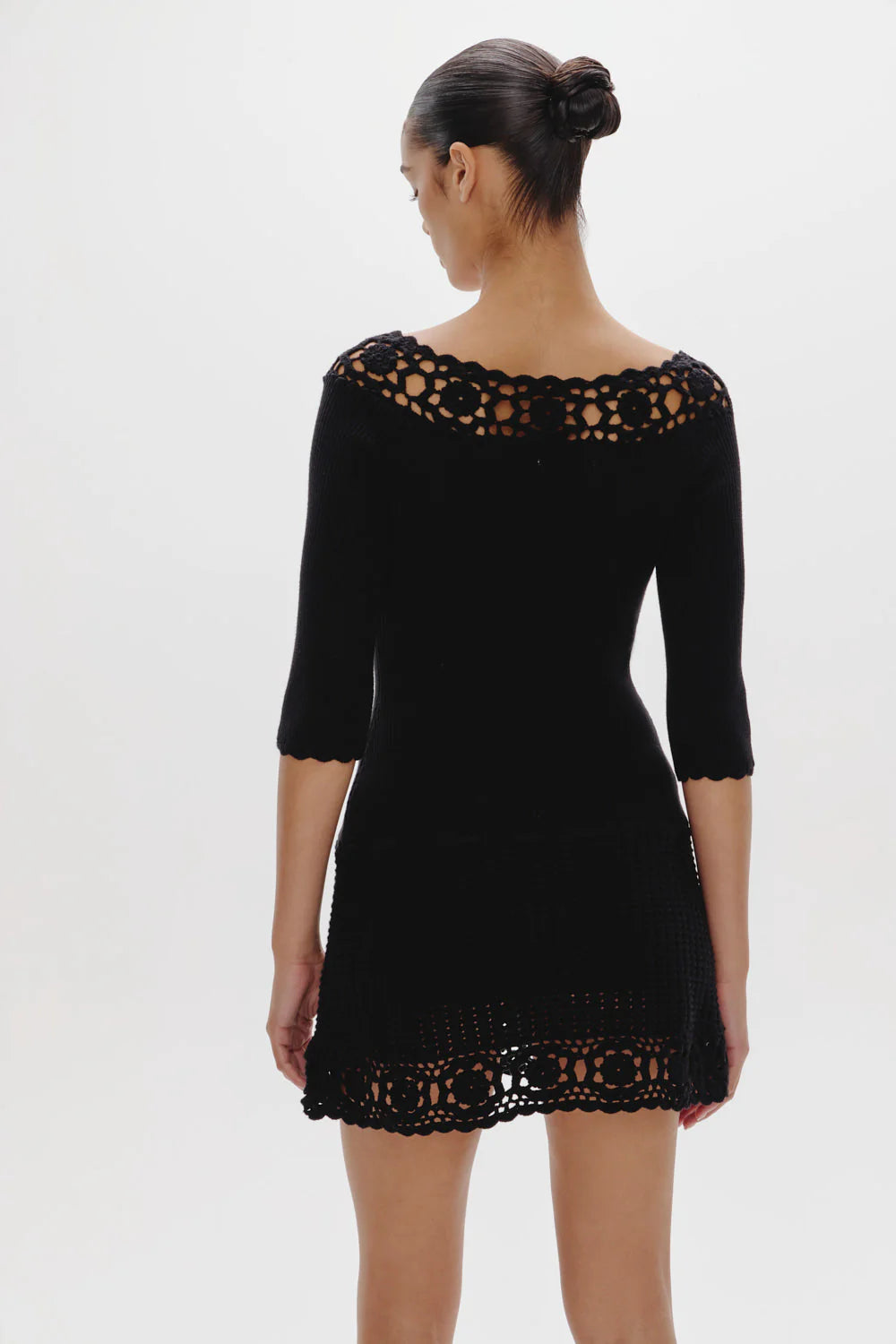 Kaia Crochet Knit Mini Dress - Black