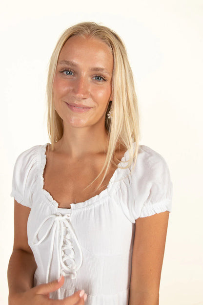 White Lace Up Milkmaid Maxi Dress