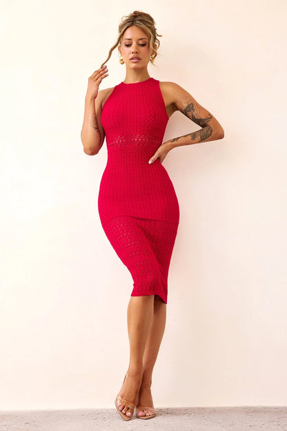 Marlie Knit Midi Dress - Red