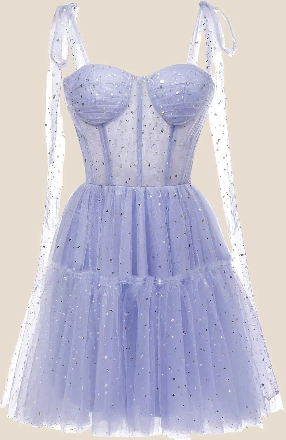 Light Blue Sparkly Starry Tulle Homecoming Dress