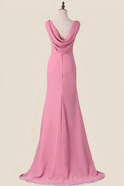V Neck Blush Pink Chiffon Long Party Dress