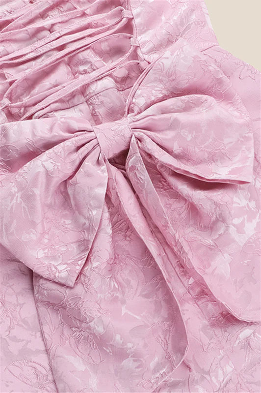 Strapless Pink Back Bow A-line Short Dress