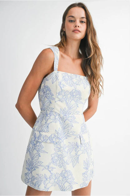 Natalia Floral Print Jacquard Mini Dress - Blue