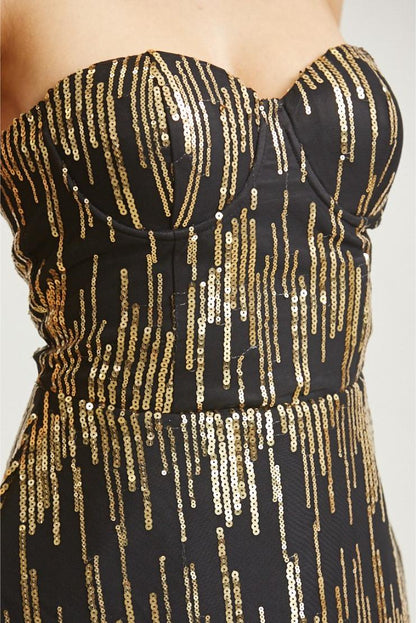 Erica Sequin Detailed Black Mini Dress