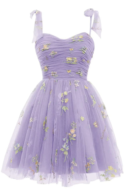 Lavender A-line Floral Short Princess Dress