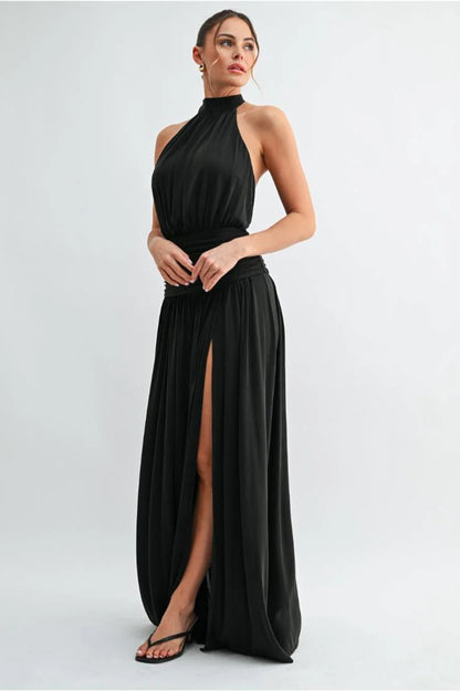 Aimee Chiffon Halter Maxi Dress - Black