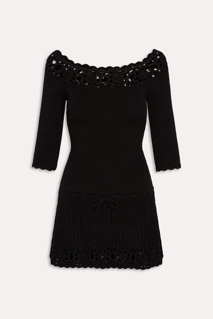 Kaia Crochet Knit Mini Dress - Black