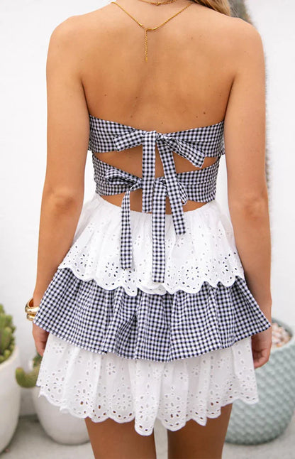 Rosealie Black And White Strapless Mini Dress