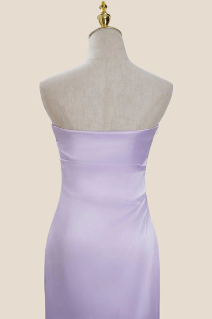 Strapless Lavender Satin Bodycon Short Dress