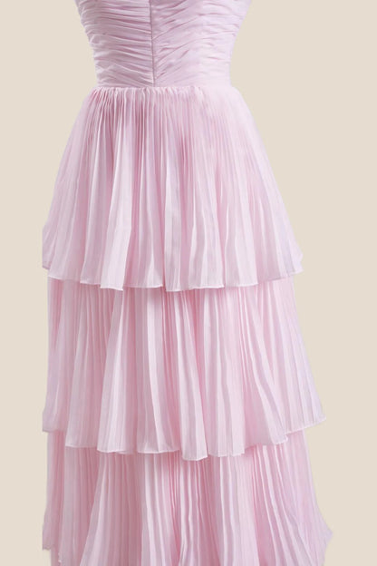 Strapless Lavender Pleated Tiered Long Party Dress